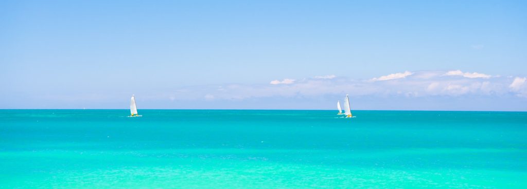 Caribbean Sea with boats in the distance